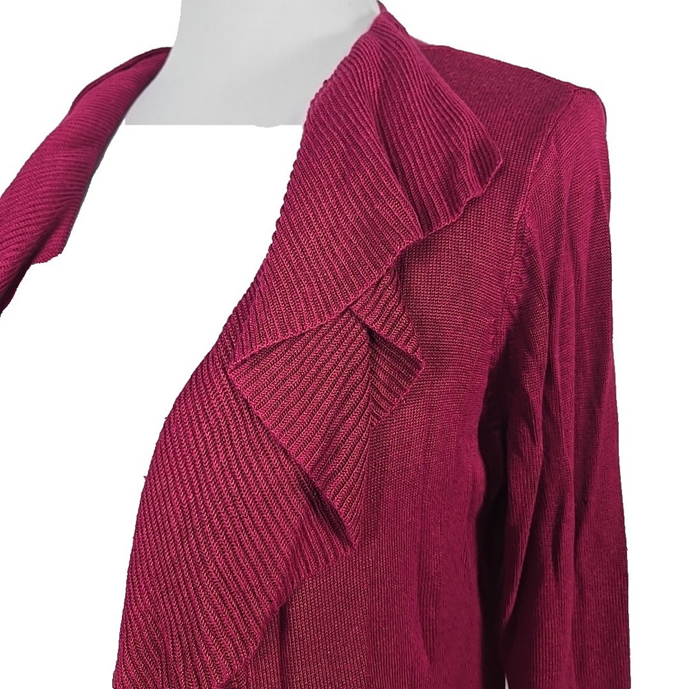 89th & Madison Raspberry Knit Open-Front 3/4 Sleeve Ruffle Sweater Medium M - Picture 3 of 7